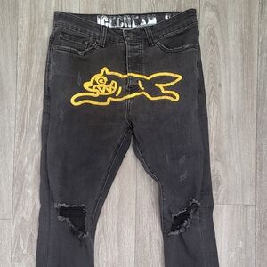 Icecream Black and Yellow Skinny Jeans with Distressed Knees